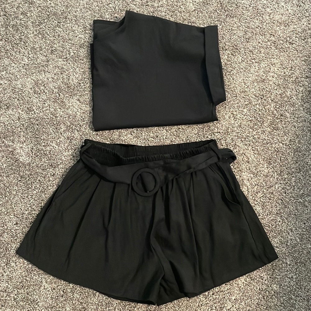 Black two piece shorts set
